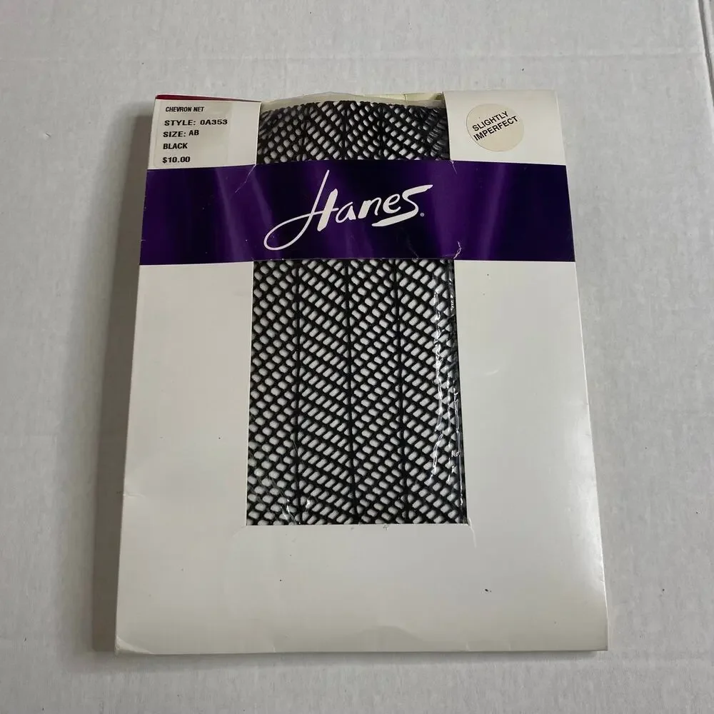Hanes Fishnet Chevron Net Vintage Tights Black  Imperfect Size AB Grunge Goth
